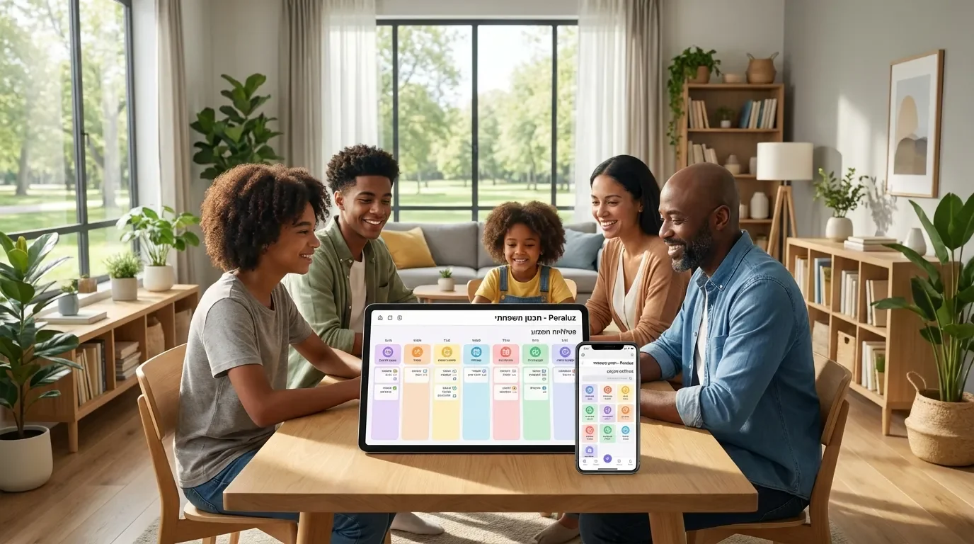 משפחה מודרנית מתכננת פעילויות עם Peraluz